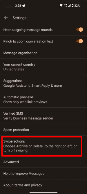 swipe-actions-on-Google-Messages كيفية تكوين إيماءة التمرير السريع على رسائل Google