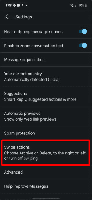 swipe-actions-option-in-Google-Messages-on-Samsung-Phone كيفية تكوين إيماءة التمرير السريع على رسائل Google
