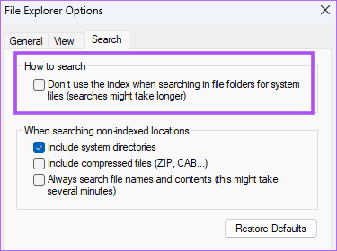 turn-off-search-indexing-windows-11 أفضل 6 إصلاحات لعدم عمل مفاتيح الأسهم في تطبيق الصور على Windows 11