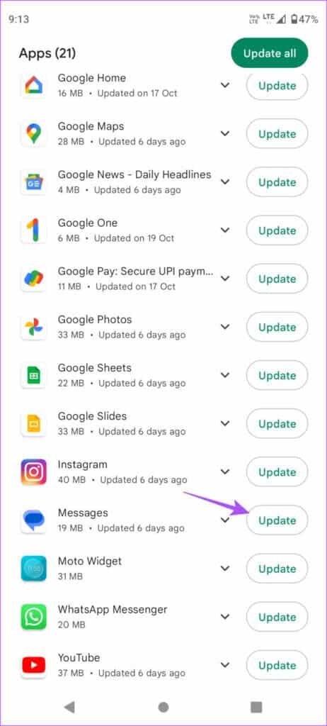 update messages app android 462x1024 1 462x1024 - أفضل 6 إصلاحات لعدم عمل ردود الفعل في تطبيق Google Messages