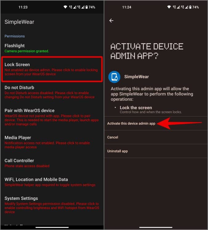 Activate-this-device-option-for-lock-screen-permission كيفية التحكم في هاتف Android الخاص بك باستخدام Galaxy Watch / WearOS