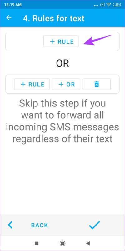 Add-Rules كيفية إعادة توجيه الرسائل النصية تلقائيًا إلى هاتف أو كمبيوتر آخر على Android