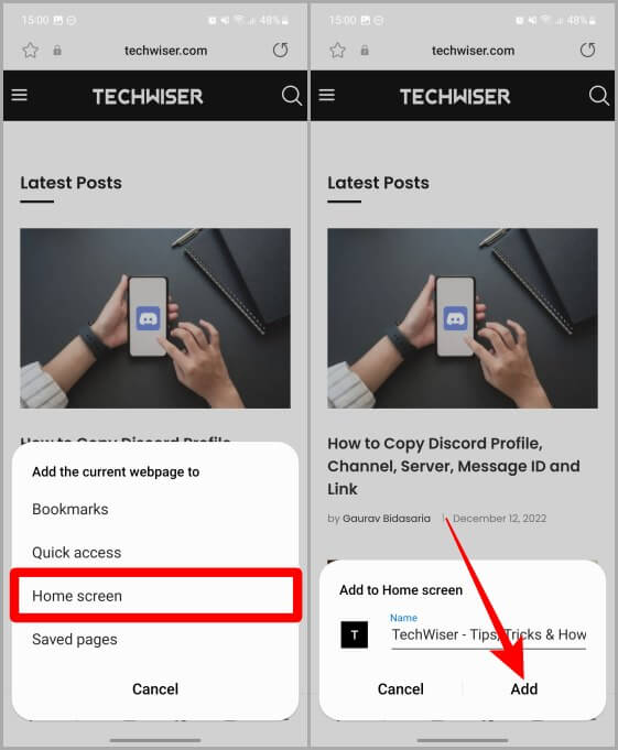 Adding-Website-to-Home-Screen-on-Samsung-Galaxy-Phone كيفية إضافة موقع إلكتروني إلى الشاشة الرئيسية على iOS و Android