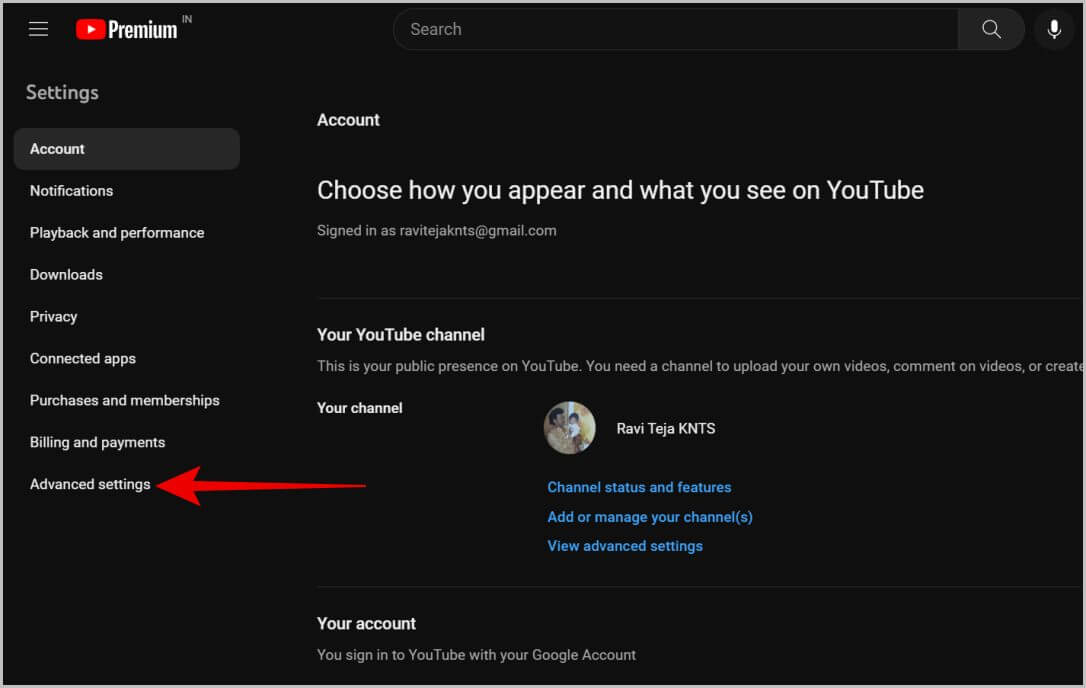 Advanced-Settings-option-on-YouTube كيفية حذف قناتك على YouTube وقناة العلامة التجارية مع YouTube