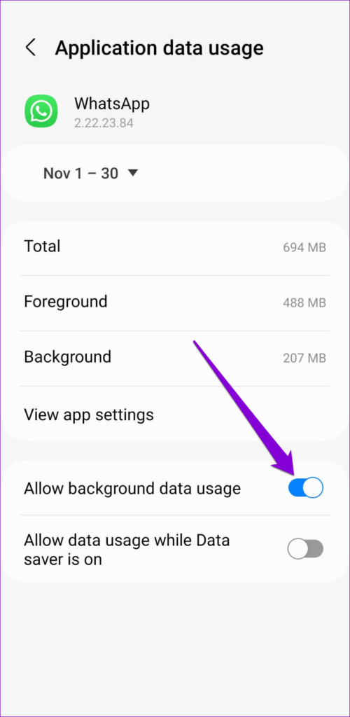 Allow-WhatsApp-Mobile-Data-Usage-on-Android-500x1024-1 أفضل 8 طرق لإصلاح تعذر إكمال خطأ النسخ الاحتياطي لـ WhatsApp على Android و iPhone