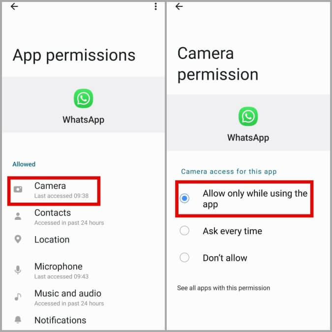 Allow-WhatsApp-to-Use-Camera-on-Android-Phone أفضل 9 طرق لإصلاح عدم عمل كاميرا WhatsApp على نظام Android