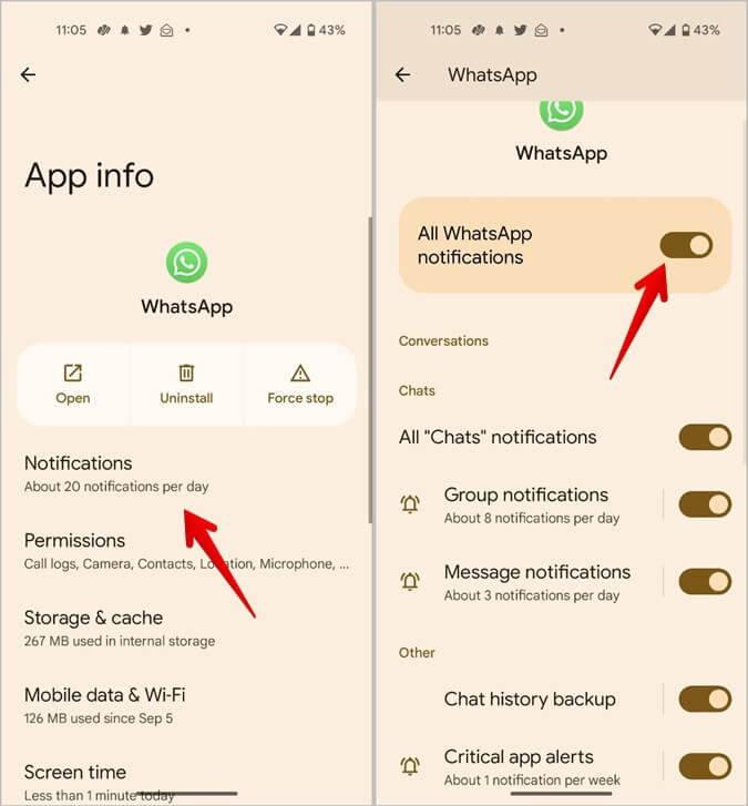 Android-WhatsApp-Notifications-Settings كيفية الحصول على إشعارات WhatsApp على شاشة القفل والشاشة الرئيسية