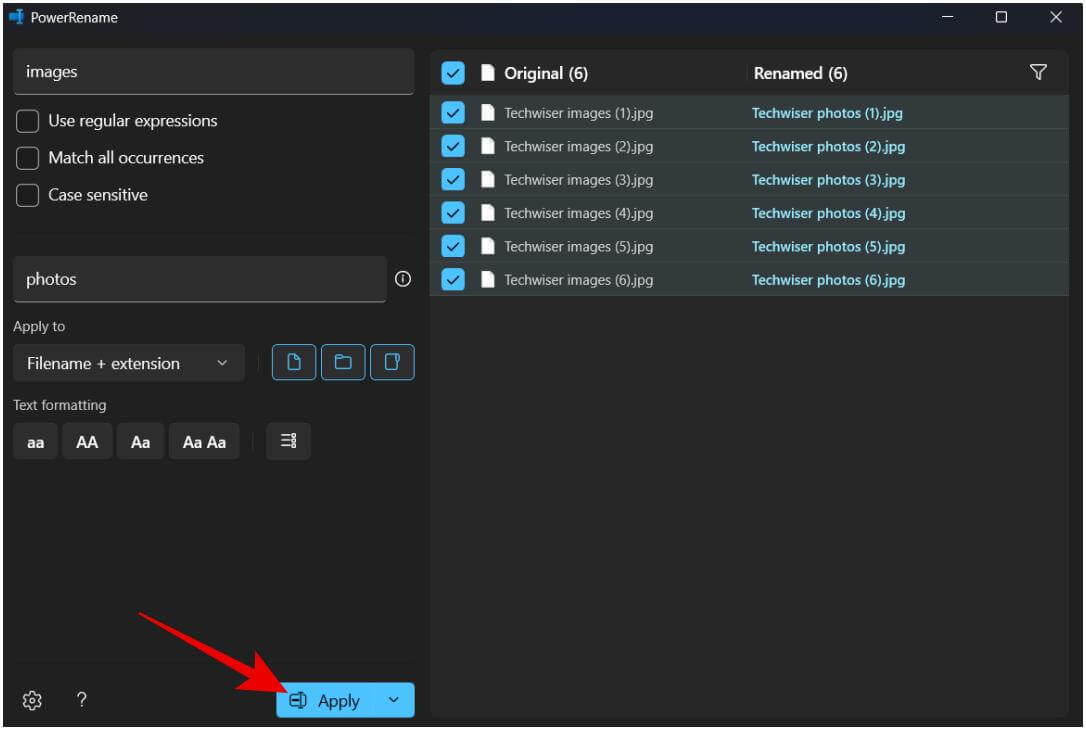 Appling-the-renaming-on-Power-Rename 4 طرق لإعادة تسمية ملفات متعددة مرة واحدة على Windows 10 و 11