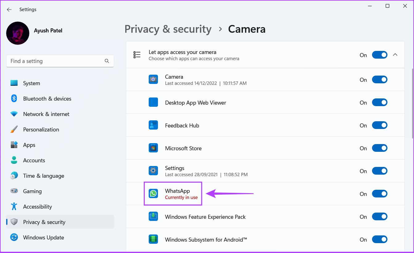 Camera-Currently-in-use أفضل 7 طرق لإصلاح عدم عمل الكاميرا في Google Chrome على Windows 11