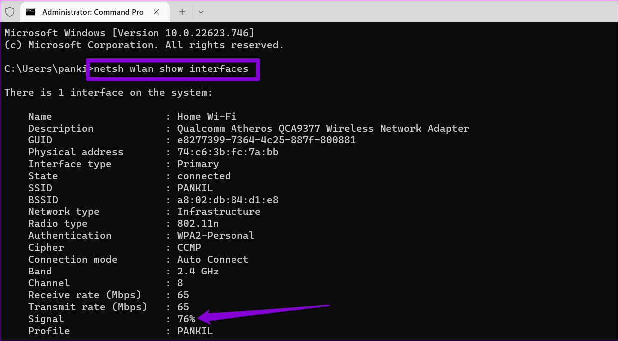 Check-Wi-Fi-Signal-Strength-Using-Command-Prompt أفضل 6 طرق لعرض قوة إشارة Wi-Fi في Windows 11