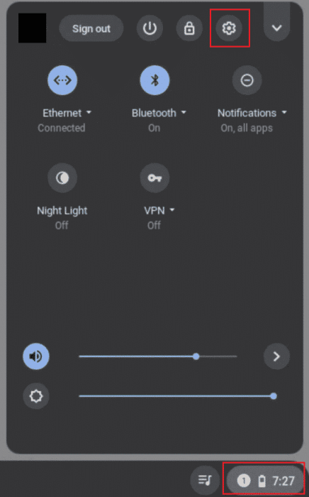 Chromebook-Quick-Settings-panel-Settings-gear-icon-e1671283736340 كيفية شحن Chromebook باستخدام USB