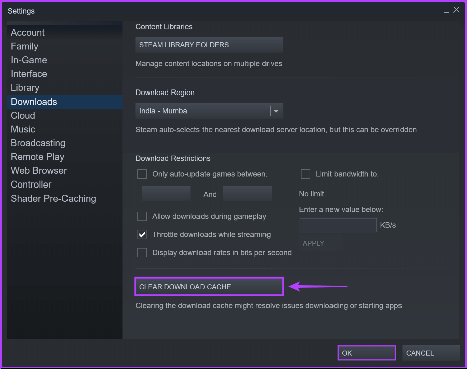 Clear-Download-Cache أفضل 9 طرق لإصلاح عدم تشغيل ألعاب Steam على Windows 11
