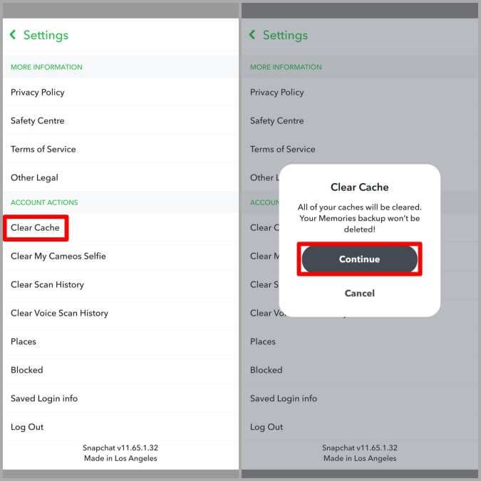 Clear-Snapchat-App-Cache أفضل 8 طرق لإصلاح تأخر تطبيق Snapchat على الهاتف المحمول