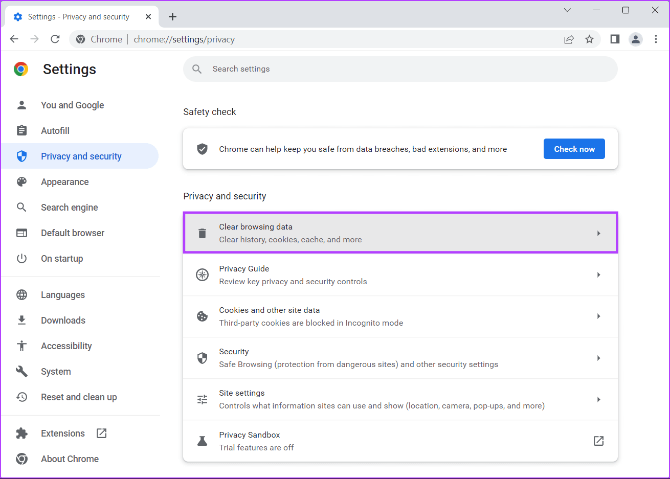 Click-On-Clear-browsing-Data أفضل 7 طرق لإصلاح عدم عمل الكاميرا في Google Chrome على Windows 11