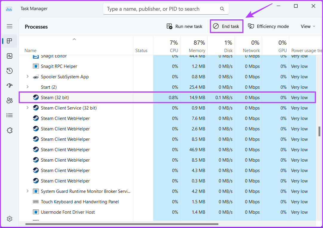 Click-On-End-Task-1 أفضل 9 طرق لإصلاح عدم تشغيل ألعاب Steam على Windows 11