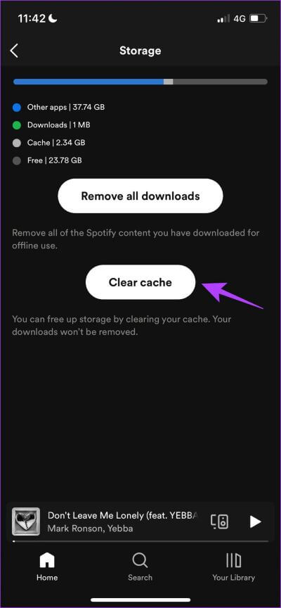 Click-on-Clear-Cache-iOS 8 طرق لإصلاح جودة الصوت السيئة على تطبيق Spotify للجوال