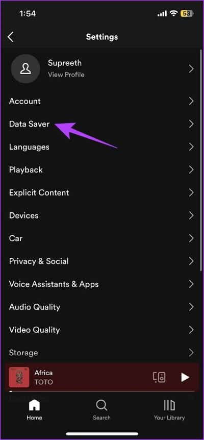 Click-on-Data-Saver 8 طرق لإصلاح جودة الصوت السيئة على تطبيق Spotify للجوال