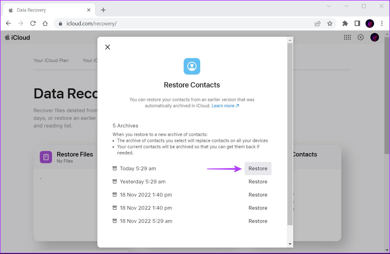 Click-on-Restore-1 كيفية استرداد جهات الاتصال المحذوفة مؤخرًا على Android و iOS
