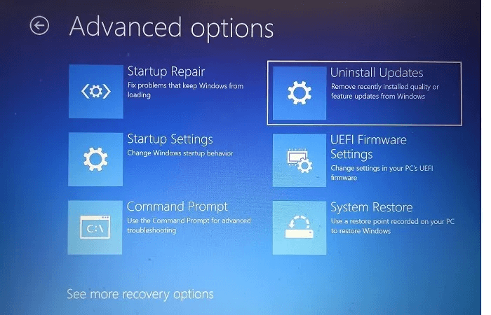 Common Windows Problems Solution Advanced Options Uninstall Updates.jpg - مشاكل Windows الأكثر شيوعًا وكيفية حلها