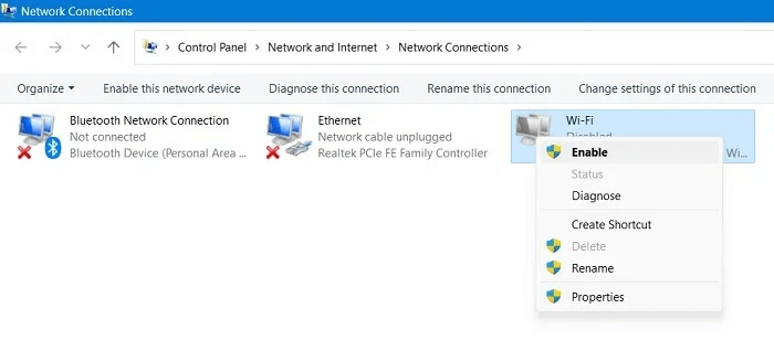 Common Windows Problems Solution Control Panel Wi Fi Settings Enabled Rightclick.jpg - مشاكل Windows الأكثر شيوعًا وكيفية حلها