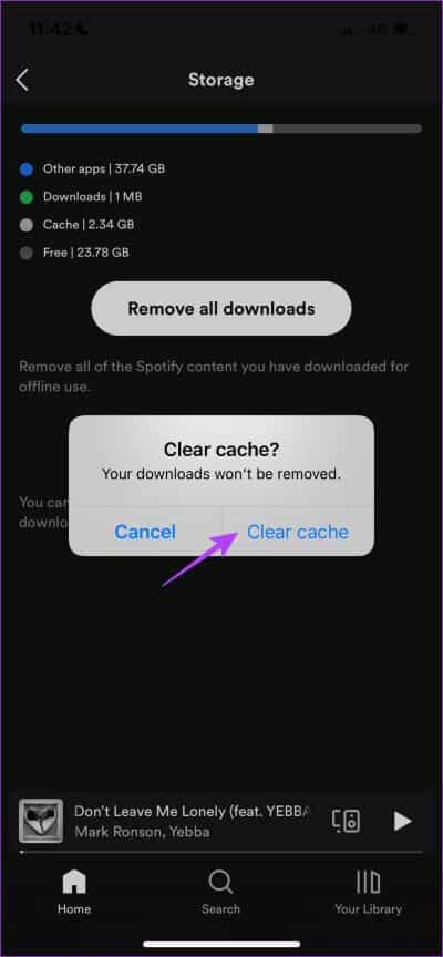 Confirm-Clear-Cache-iOS-3 8 طرق لإصلاح جودة الصوت السيئة على تطبيق Spotify للجوال