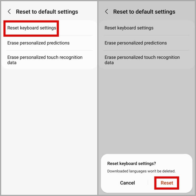 Confirm-Reset-Samsung-Keyboard-Settings-on-Galaxy-Phone 9 من أفضل الطرق لإصلاح تأخر لوحة مفاتيح Samsung في هواتف Galaxy