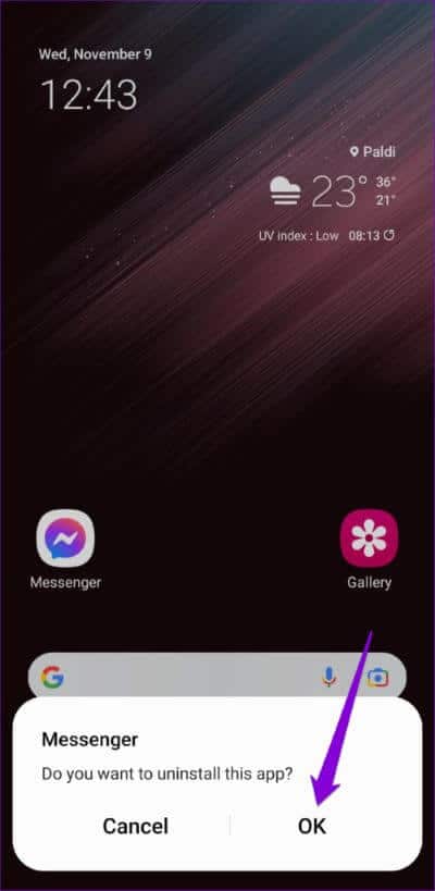 Confirm-Uninstall-Messenger-on-Android-500x1024-1 أفضل 7 طرق لإصلاح عدم عمل كاميرا Facebook Messenger على Android و iPhone