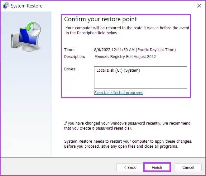 Confirm_System_Restore_Point أفضل 9 طرق لإصلاح عدم تشغيل ألعاب Steam على Windows 11