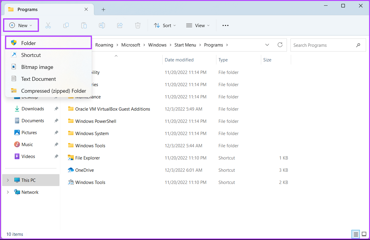 Create-New-Folder أفضل 6 طرق لإصلاح خطأ عدم وجود عناصر بدء تشغيل لعرضها في إدارة المهام