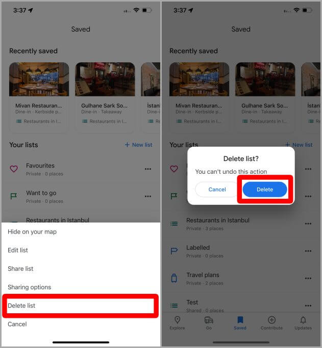 Delete-a-List-in-Google-Maps-on-iPhone كيفية عمل قائمة على Google Maps على iPhone - الدليل الكامل