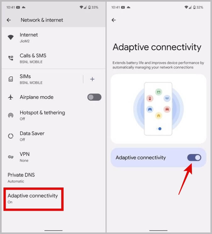 Disable-Adaptive-Connectivity-on-Pixel-Phones أفضل 6 طرق لإيقاف تشغيل Wi-Fi تلقائيًا على Android