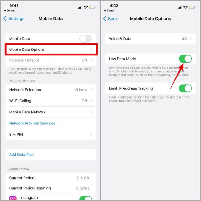Disable-Low-Data-Mode-on-Mobile-Data-on-iPhone أفضل 9 طرق لإصلاح عدم ظهور 5G على iPhone