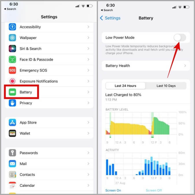 Disable-Low-Power-Mode-on-iPhone-1 أفضل 9 طرق لإصلاح عدم ظهور 5G على iPhone