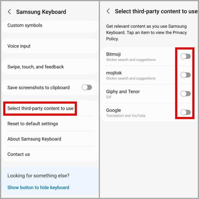 Disable-Third-Party-Content-in-Samsung-Keyboard 9 من أفضل الطرق لإصلاح تأخر لوحة مفاتيح Samsung في هواتف Galaxy