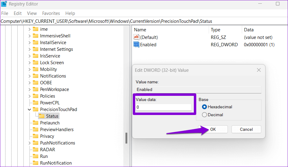 Disable-Touchpad-Using-Registry-Editor أفضل 5 طرق لتعطيل لوحة اللمس في أجهزة الكمبيوتر المحمولة Windows 11