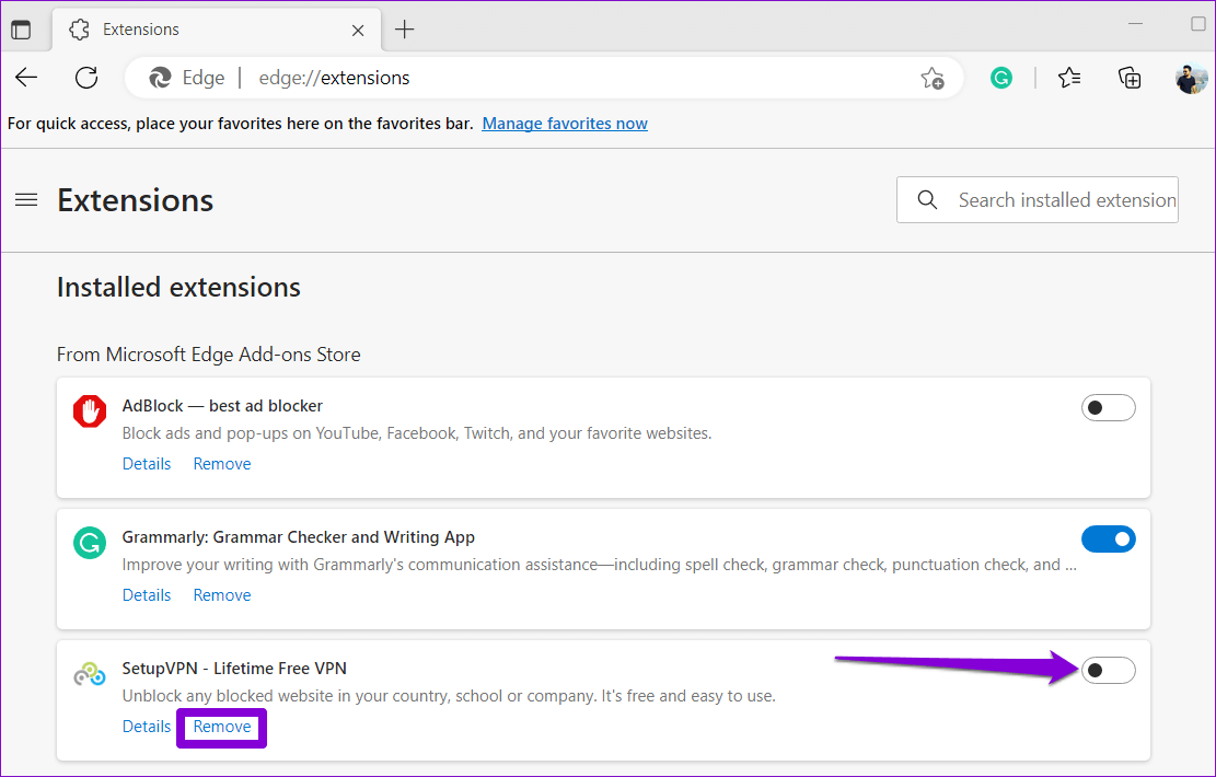 Disable-or-Remove-Edge-Extensions أفضل 8 طرق لإصلاح استخدام الذاكرة المرتفع في Microsoft Edge على Windows 10 و Windows 11