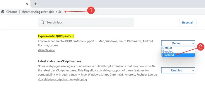 ERR-SLL-Protocol-Disable-QUIC.jpg كيفية إصلاح ERR_SSL_PROTOCOL_ERROR في Windows