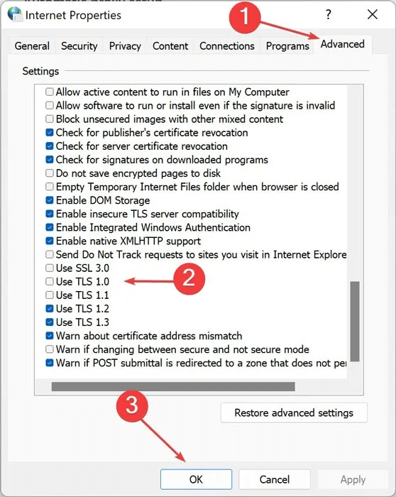 ERR-SLL-Protocol-Enable-SSL-TLS.jpg كيفية إصلاح ERR_SSL_PROTOCOL_ERROR في Windows