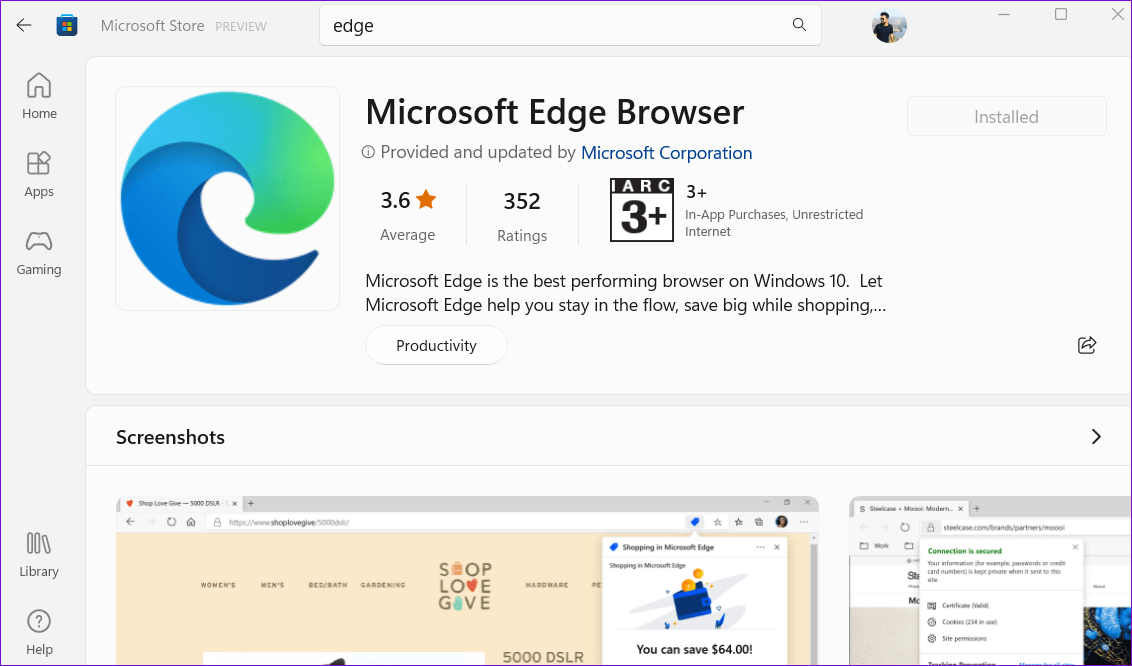 Edge-on-Microsoft-Store أفضل 8 طرق لإصلاح عدم فتح Microsoft Edge على Windows 11
