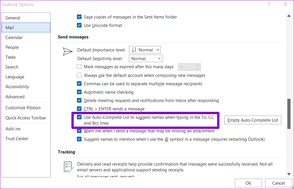 Enable-Autocomplete-in-Outlook أفضل 5 طرق لإصلاح عدم ظهور جهات الاتصال في Outlook على Windows 11