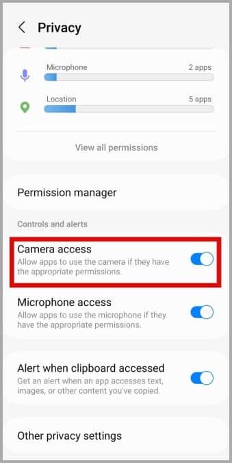 Enable-Camera-Access-on-Android أفضل 9 طرق لإصلاح عدم عمل كاميرا WhatsApp على نظام Android