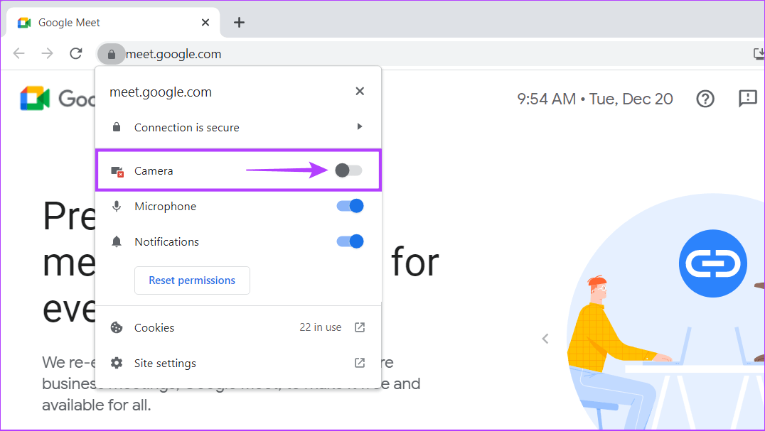 Enable-Camera-Toggle-1 أفضل 7 طرق لإصلاح عدم عمل الكاميرا في Google Chrome على Windows 11
