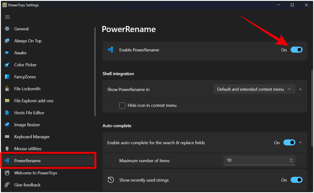 Enabling-Power-Rename-on-Power-Toys 4 طرق لإعادة تسمية ملفات متعددة مرة واحدة على Windows 10 و 11