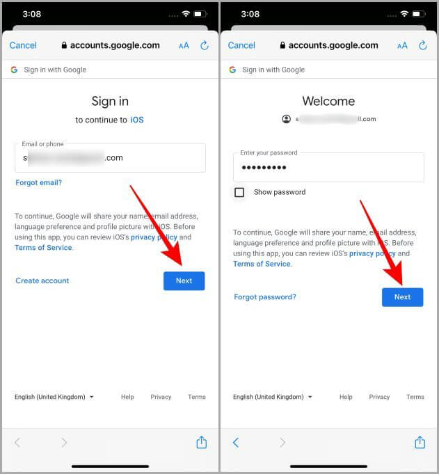 Entering-Google-ID-and-Password-in-Settings-on-iPhone-1 3 طرق لإضافة تقويم Google إلى iPhone