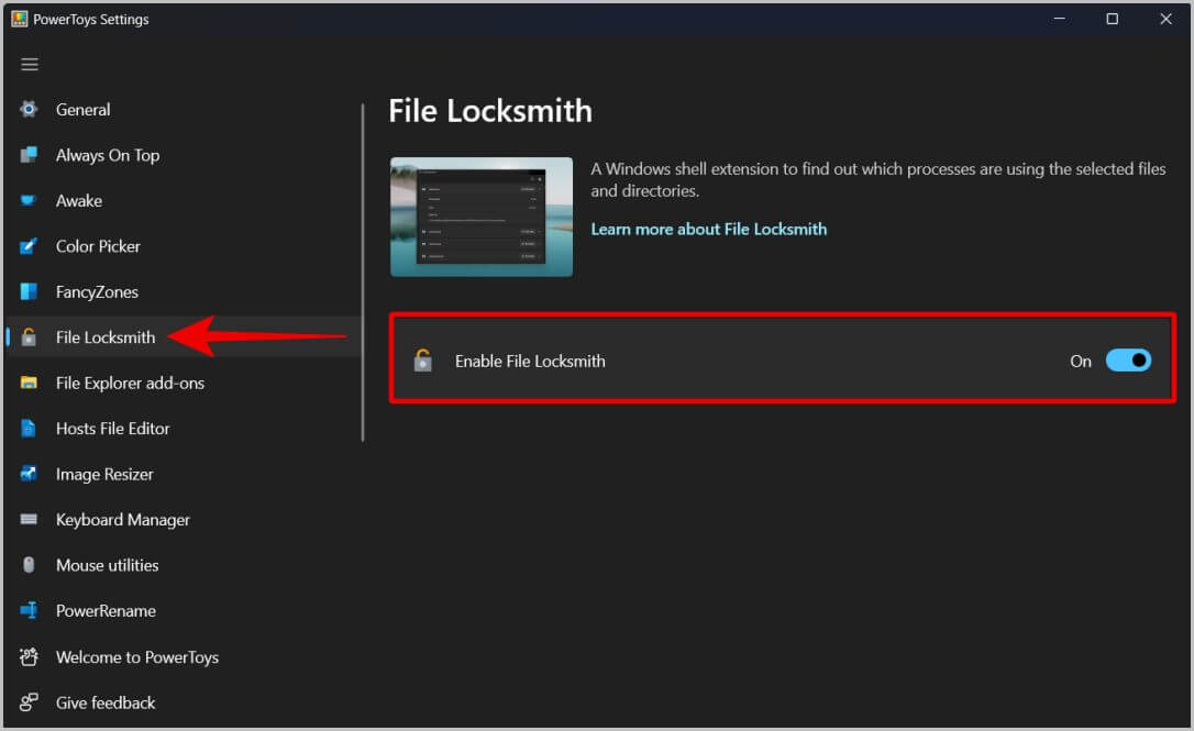 File-Locksmith-on-Power-Toys اصلاح يتم فتح ملف / مجلد في برنامج آخر على Windows: كيفية البحث عنه وحذفه