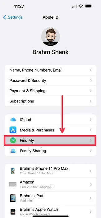 Find-My-settings-button.jpg كيفية إعادة ضبط المصنع لجهاز iPhone