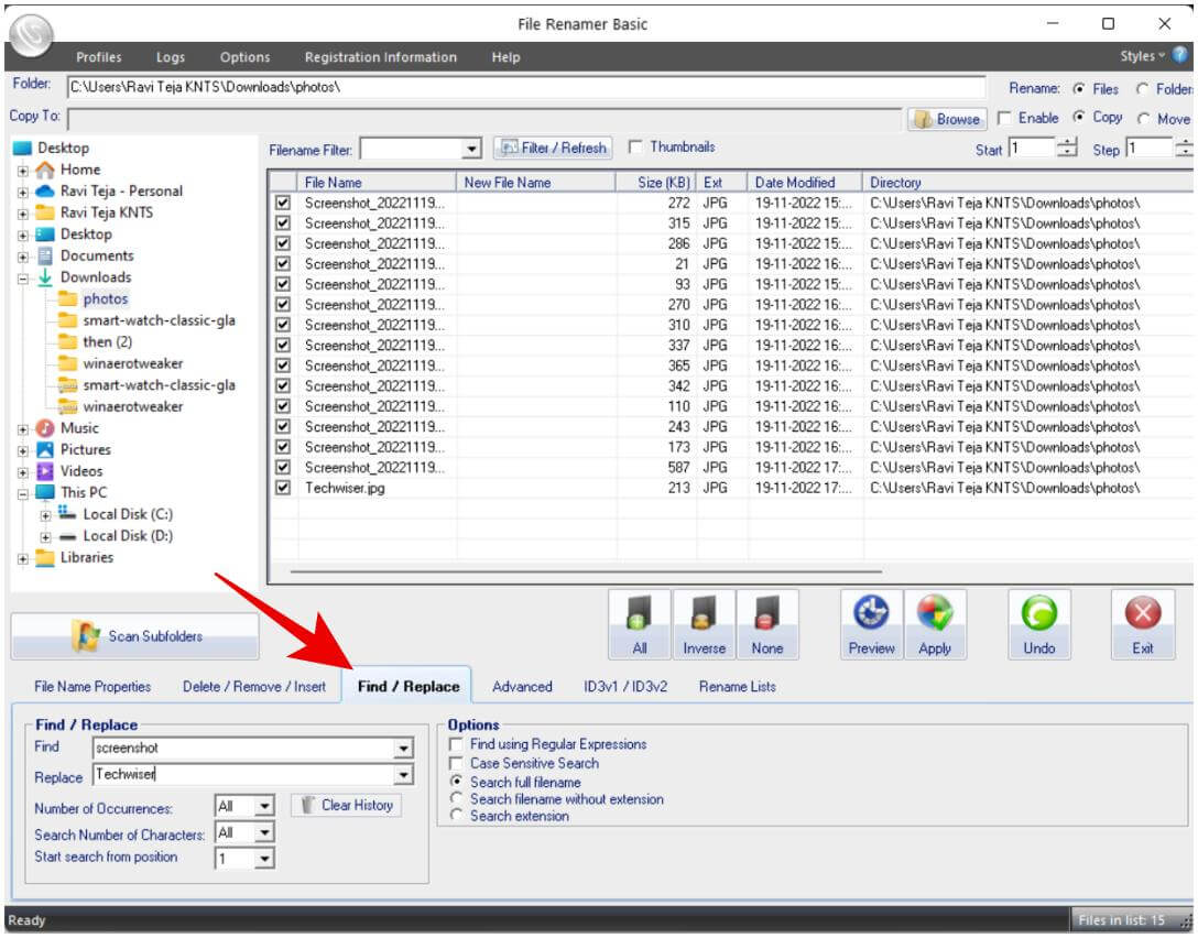 Find-and-replace-on-Windows-file-renamer-basic-app 4 طرق لإعادة تسمية ملفات متعددة مرة واحدة على Windows 10 و 11
