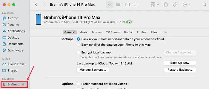 Finder-iTunes-window-iPhone.jpg كيفية إعادة ضبط المصنع لجهاز iPhone