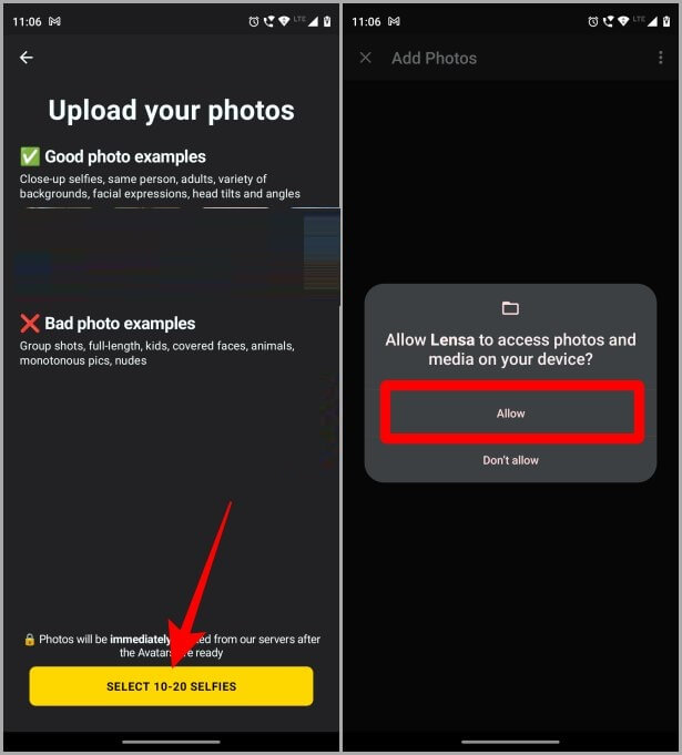 Giving-Permission-to-Lensa-AI-on-Android كيفية استخدام Lensa AI لإنشاء صورة رمزية