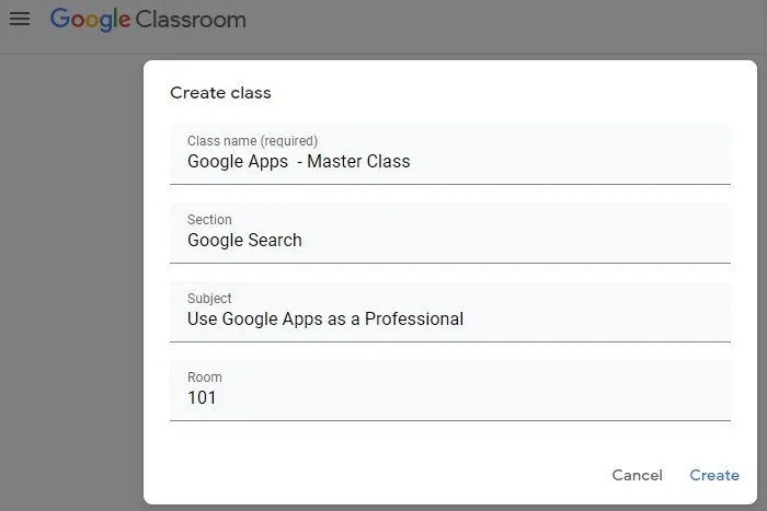 Google-Classroom-Create-Class-Example.jpg أفضل النصائح والبرامج التعليمية لـ Google Classroom